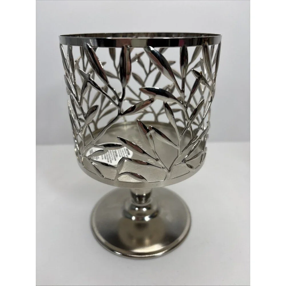 Bath & Body Works Vine Leaf Pattern Silver 3-Wick Pedestal 14.5 oz Candle Holder